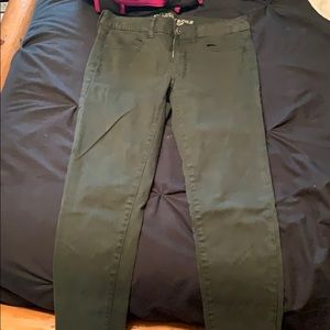 olive green, super stretch skinny jeans